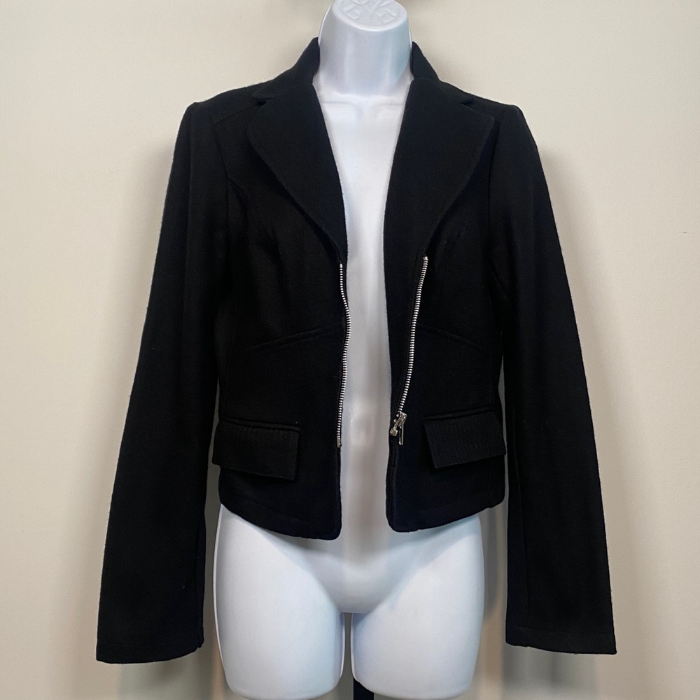 Odds & Evens Black Wool Zipper Closure Blazer